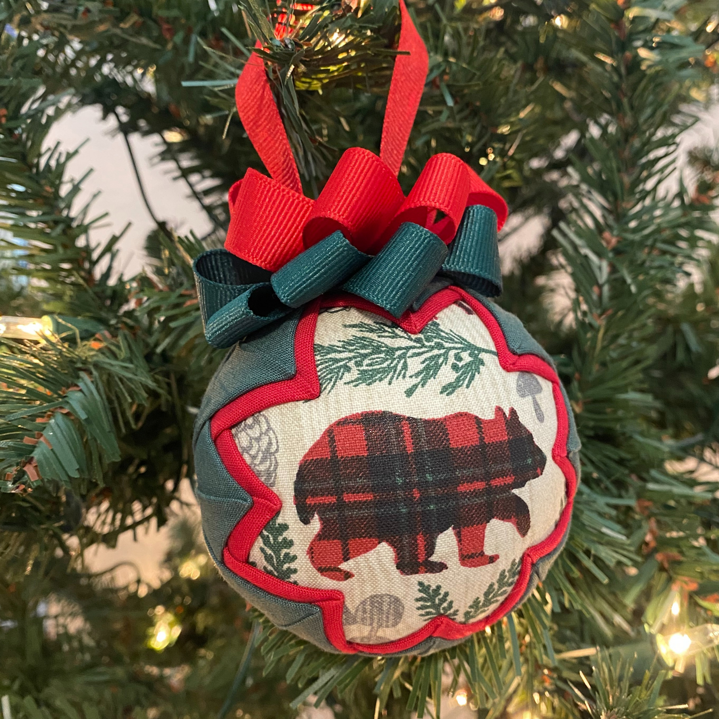 Plaid Bear Snow Globe Ornament