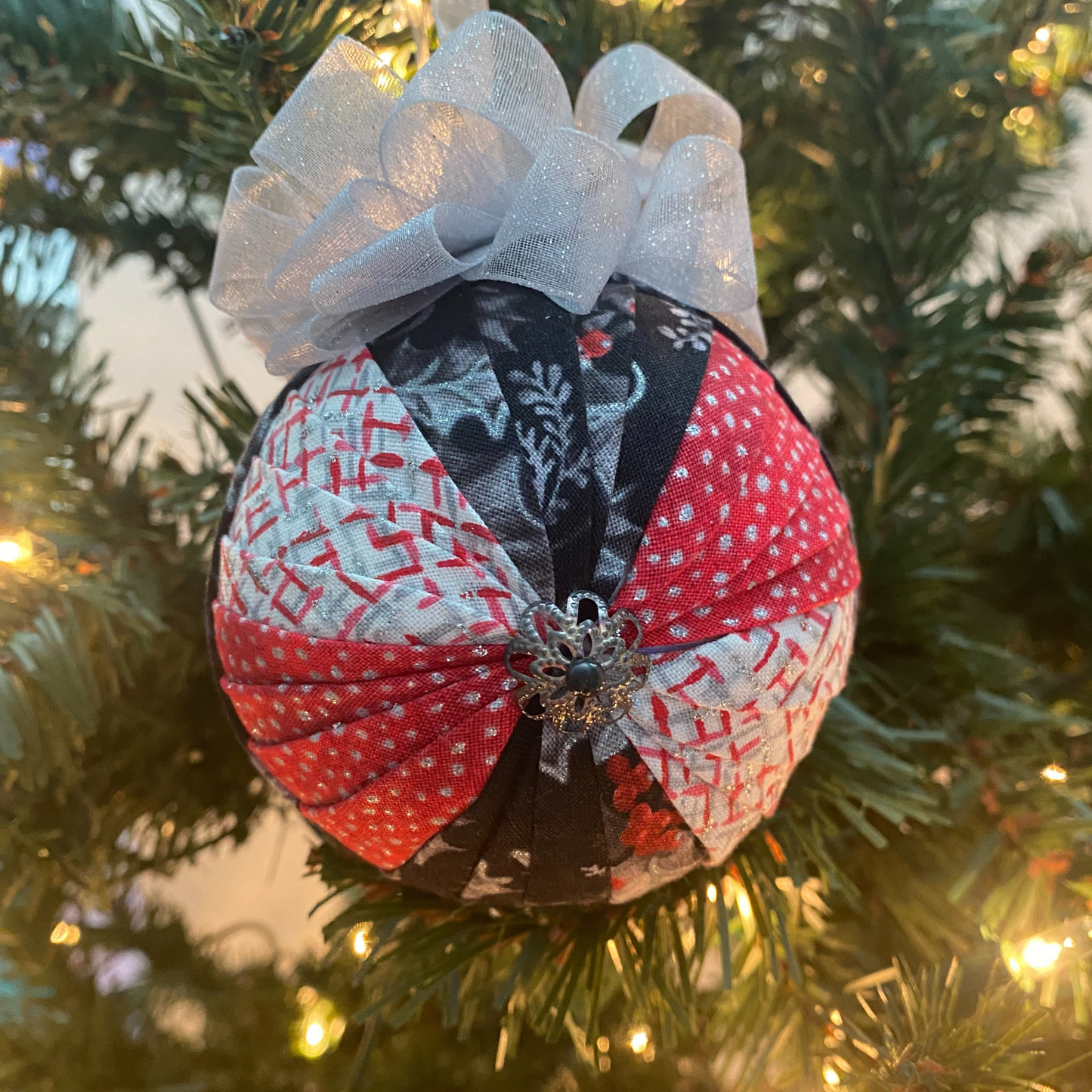 Red, Black and Silver Trinity Knot Ornament