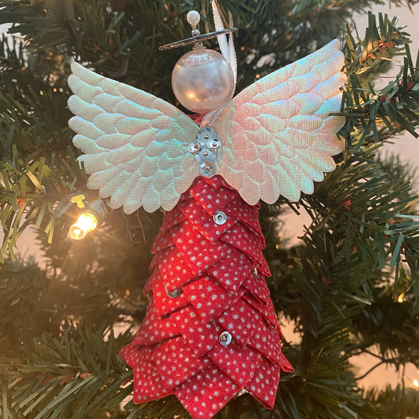 Red and Silver Angel Ornament