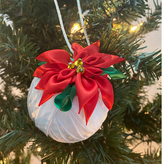 White Trinity Knot Ornament with Poinsette Bow