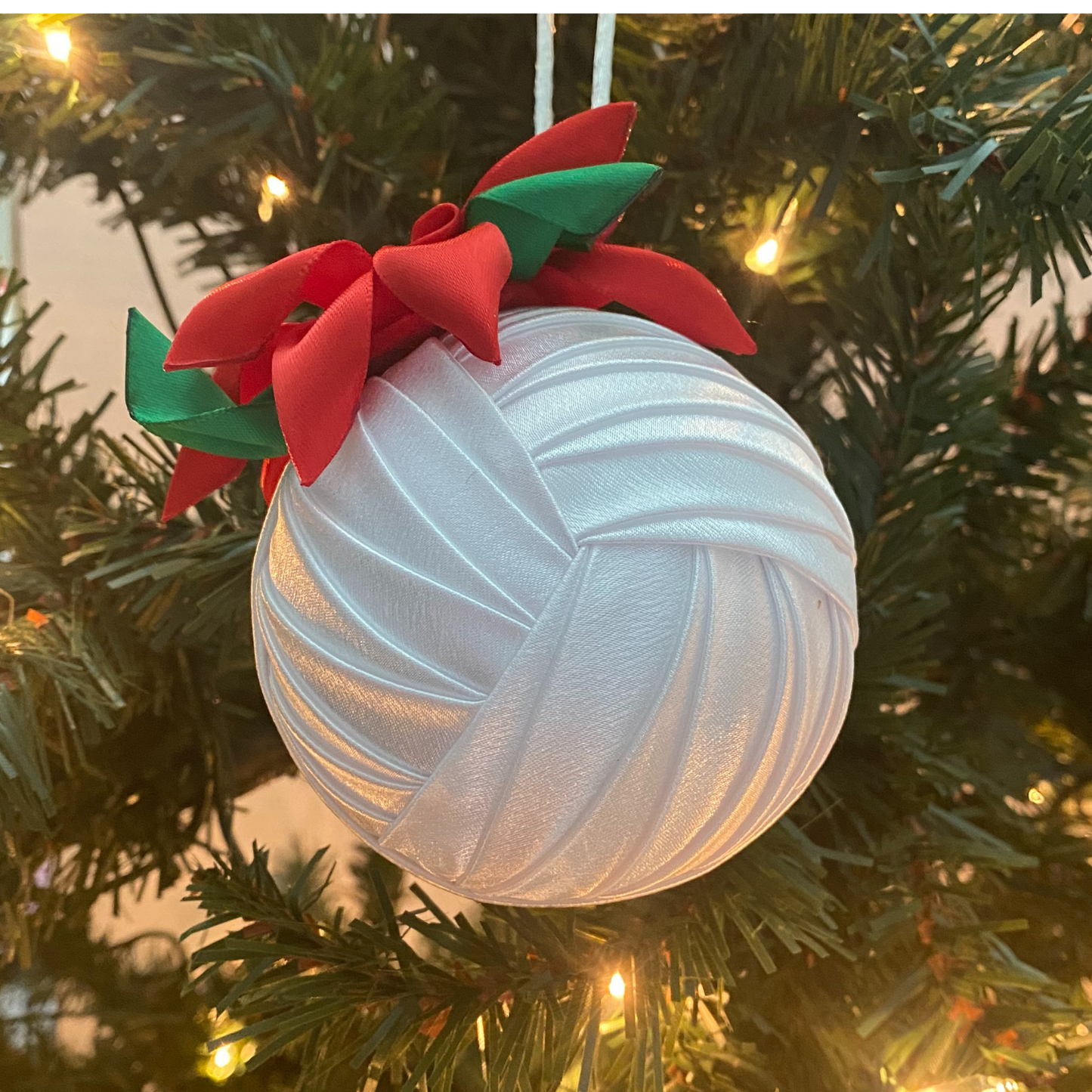 White Trinity Knot Ornament with Poinsette Bow